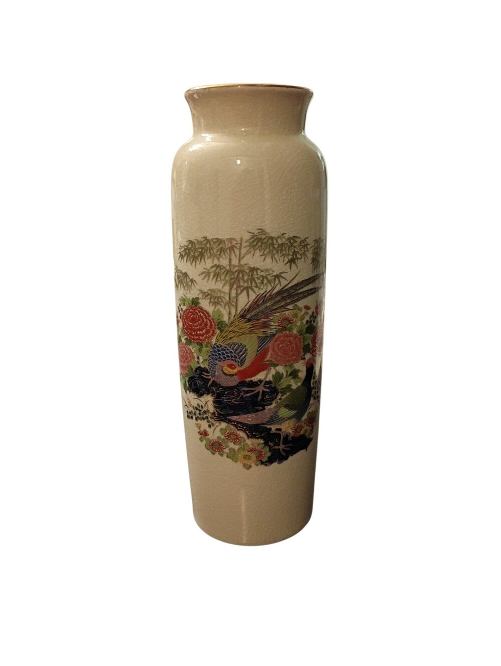 Vintage Japanese Satsuma-Style Crackle Glaze Vase 10"